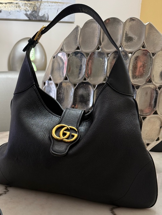 Gucci Handbags - Gucci Black Leather Shoulder Hobo with Gold Double G